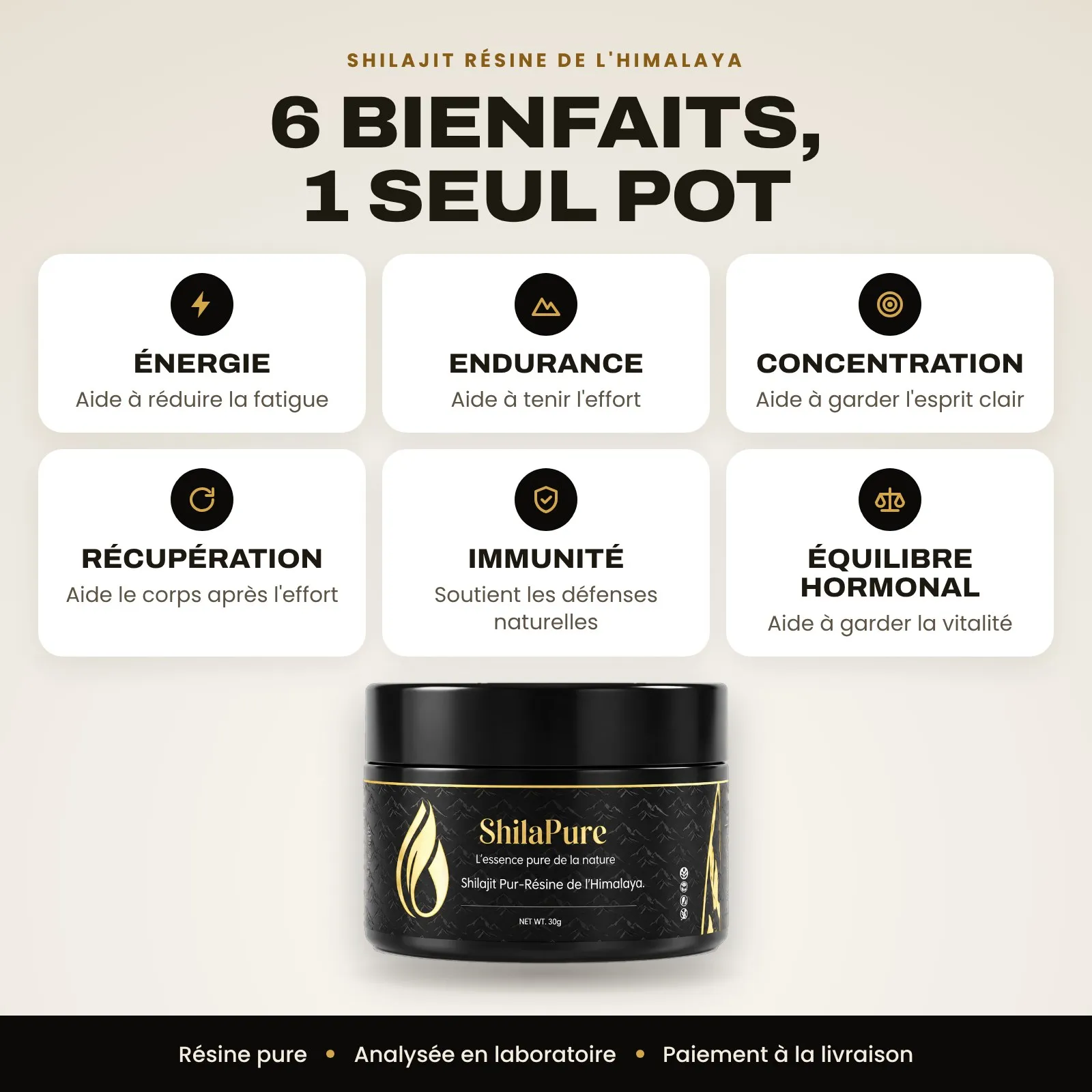 6 bienfaits du shilajit : énergie, endurance, concentration, récupération, immunité, équilibre hormonal